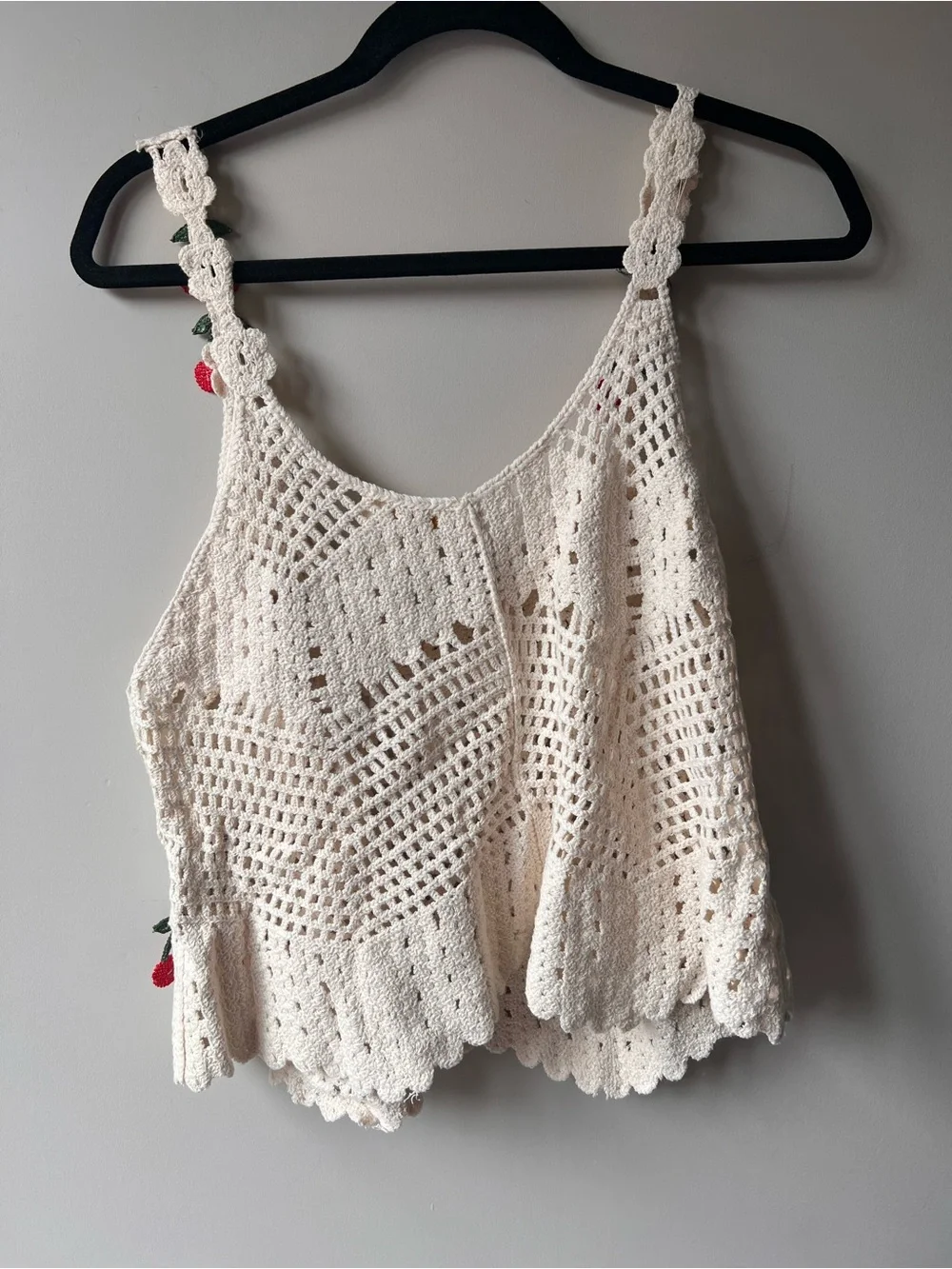 Rebellion White cotton Crochet Tank with Red Cherry Accents  size large - Picture 5 of 7